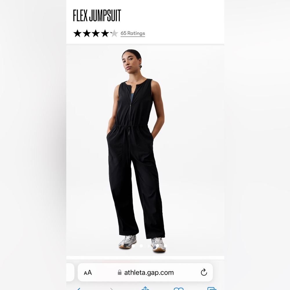 Athleta Black Jumpsuit with Drawstring Waist - Medium Petite